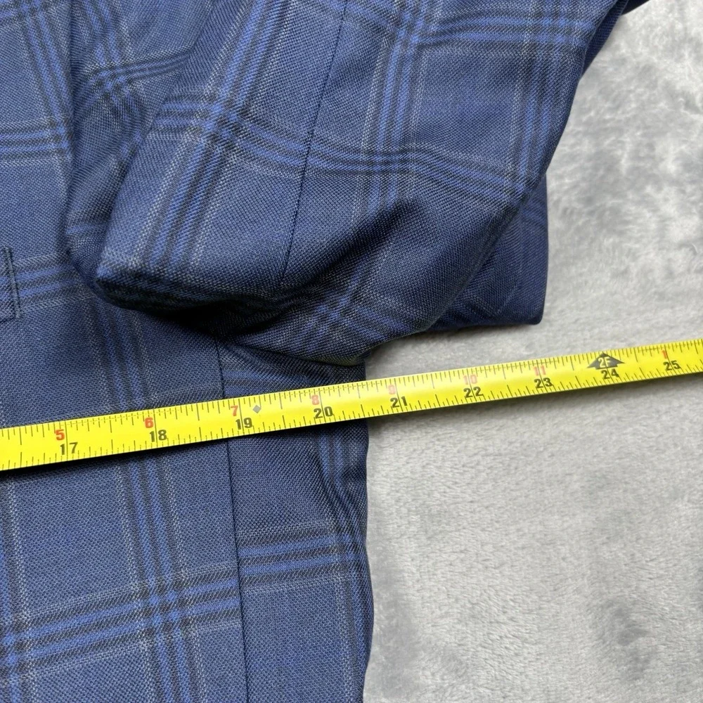 Jos A Bank Reserve 40R Blue Windowpane Silk Wool Sport Coat Blazer Chelsea